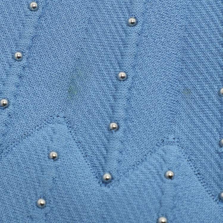 Pre Owned Sandro Blue Knit Embellished Dress S