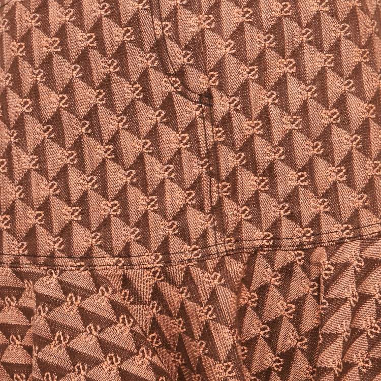 Pre Owned  Sandro Salmon Pink Monogram Detail Denim Ruffled Hem Mini Skirt M