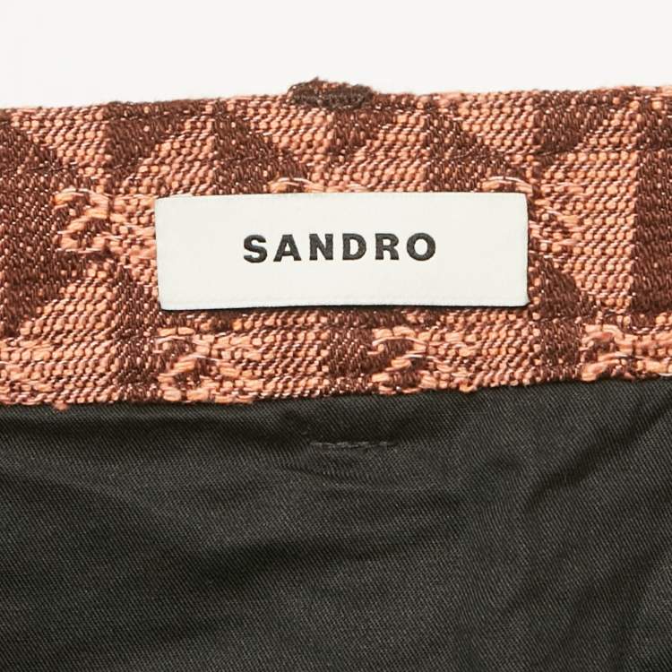 Pre Owned  Sandro Salmon Pink Monogram Detail Denim Ruffled Hem Mini Skirt M