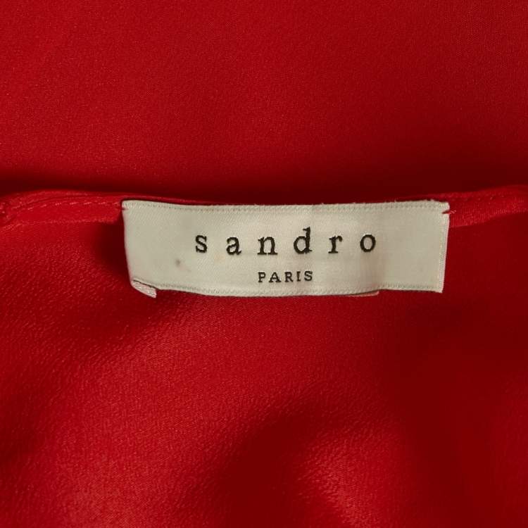 Pre Owned Sandro Red Silk Metal Trim Detail Sleeveless Top L