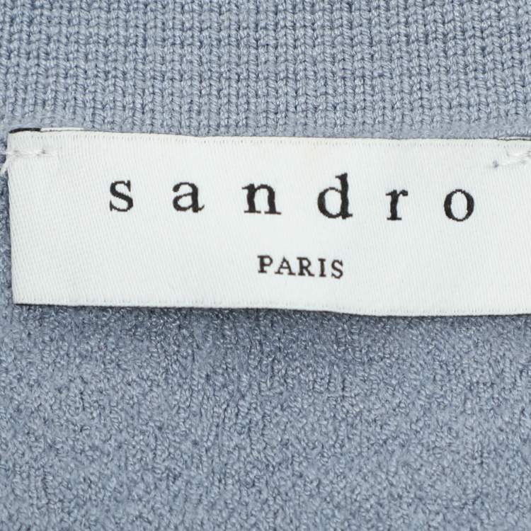 Pre Owned Sandro Blue Textured Stripe Stretch Knit Cardigan and Skirt Set S