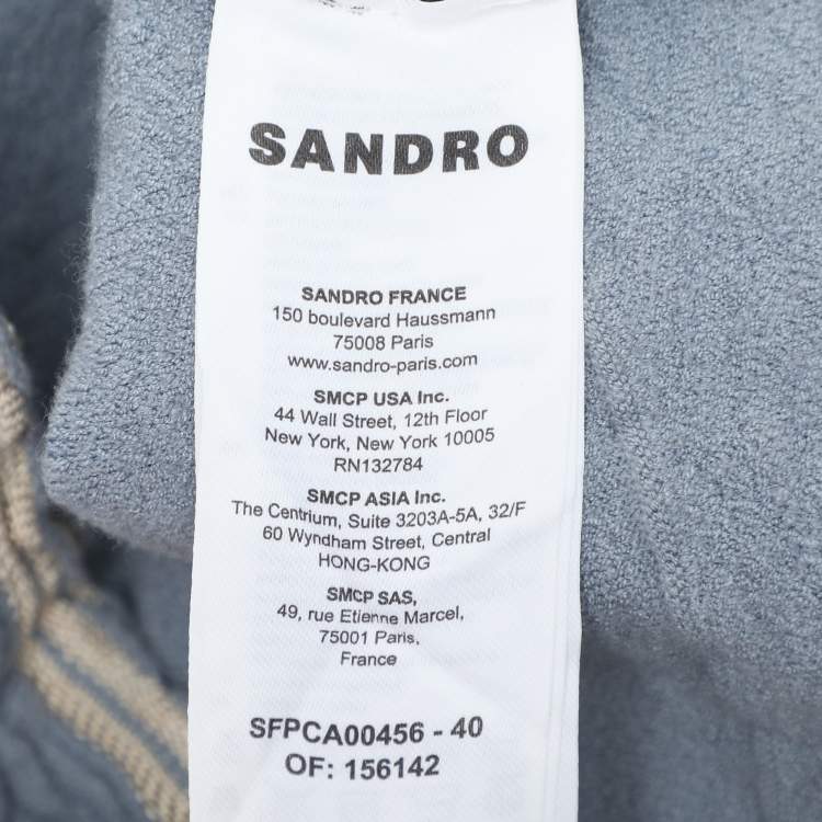 Pre Owned Sandro Blue Textured Stripe Stretch Knit Cardigan and Skirt Set S