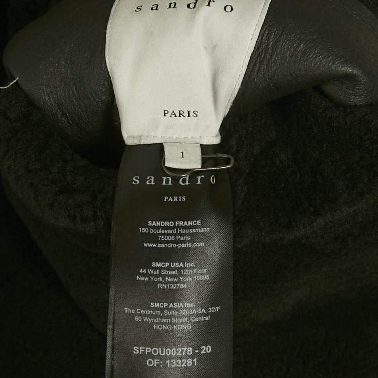 Pre Owned Sandro Black Shearling & Leather Reversible Hooded Jacket S