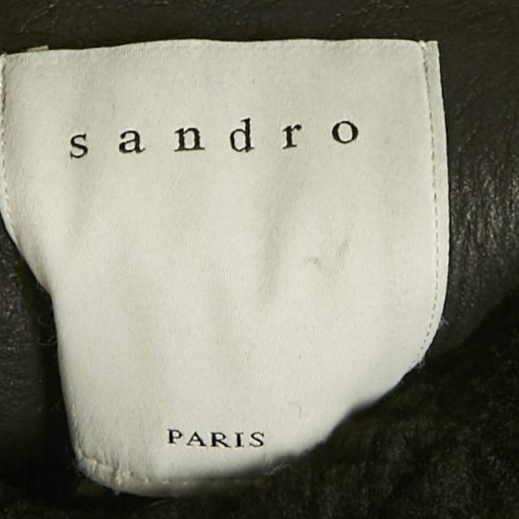 Pre Owned Sandro Black Shearling & Leather Reversible Hooded Jacket S