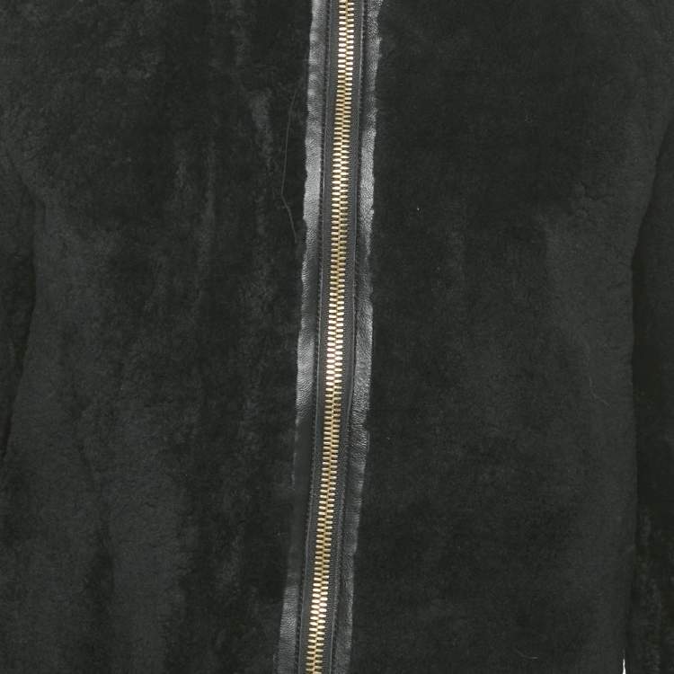 Pre Owned Sandro Black Shearling & Leather Reversible Hooded Jacket S