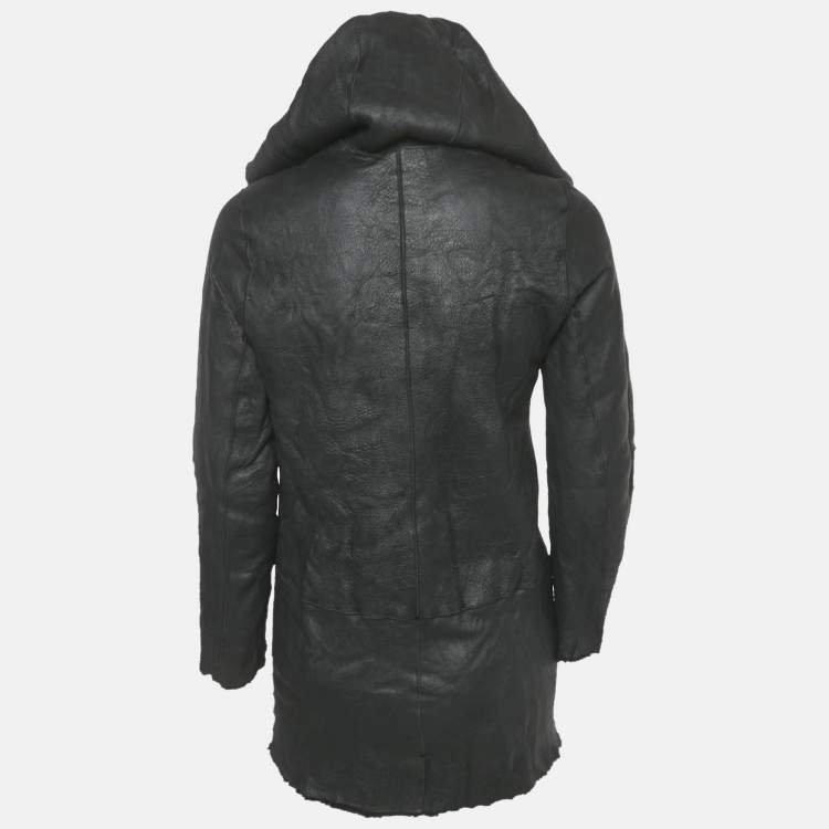 Pre Owned Sandro Black Shearling & Leather Reversible Hooded Jacket S