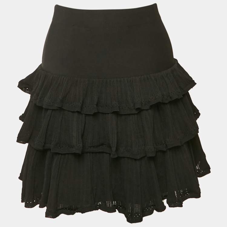 Pre Owned Sandro Black Knit Ruffle Tiered Mini Skirt  S