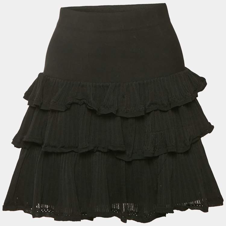 Pre Owned Sandro Black Knit Ruffle Tiered Mini Skirt  S