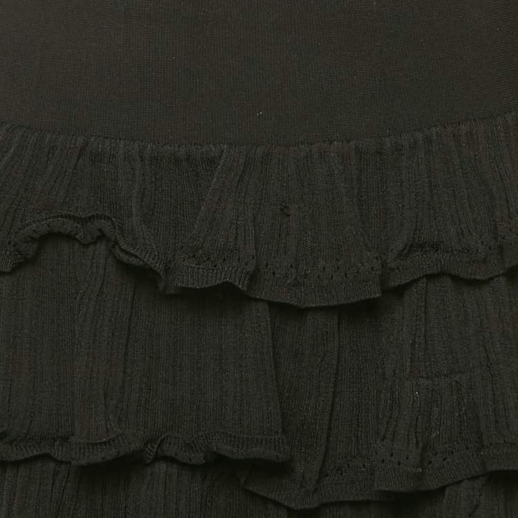 Pre Owned Sandro Black Knit Ruffle Tiered Mini Skirt  S