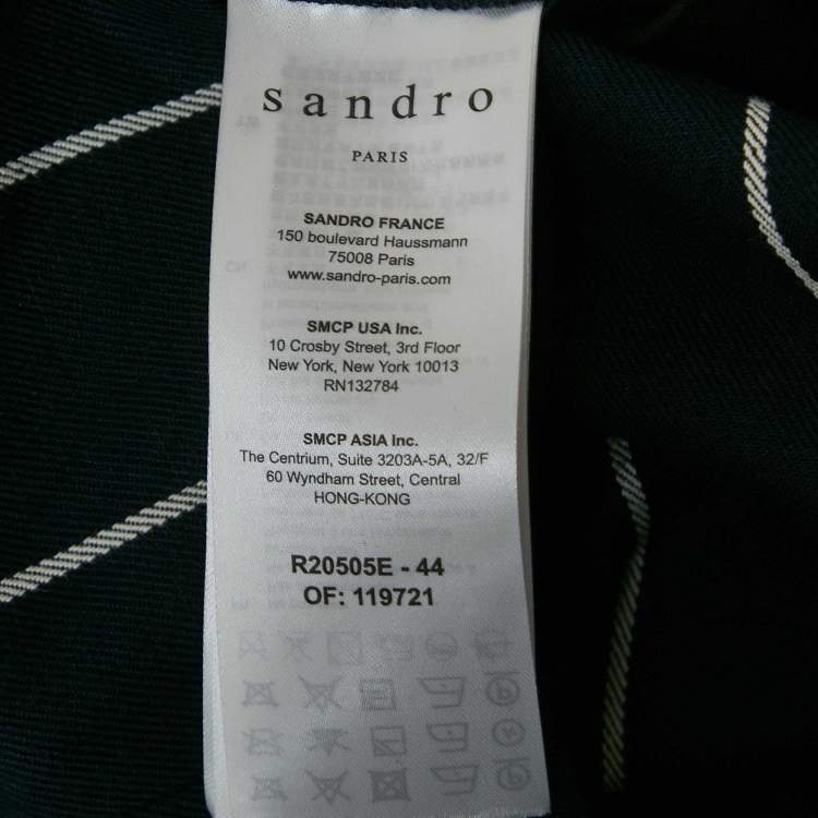Pre Owned Sandro Navy Blue Striped Cotton & Linen Pleated Detail Mini Dress S