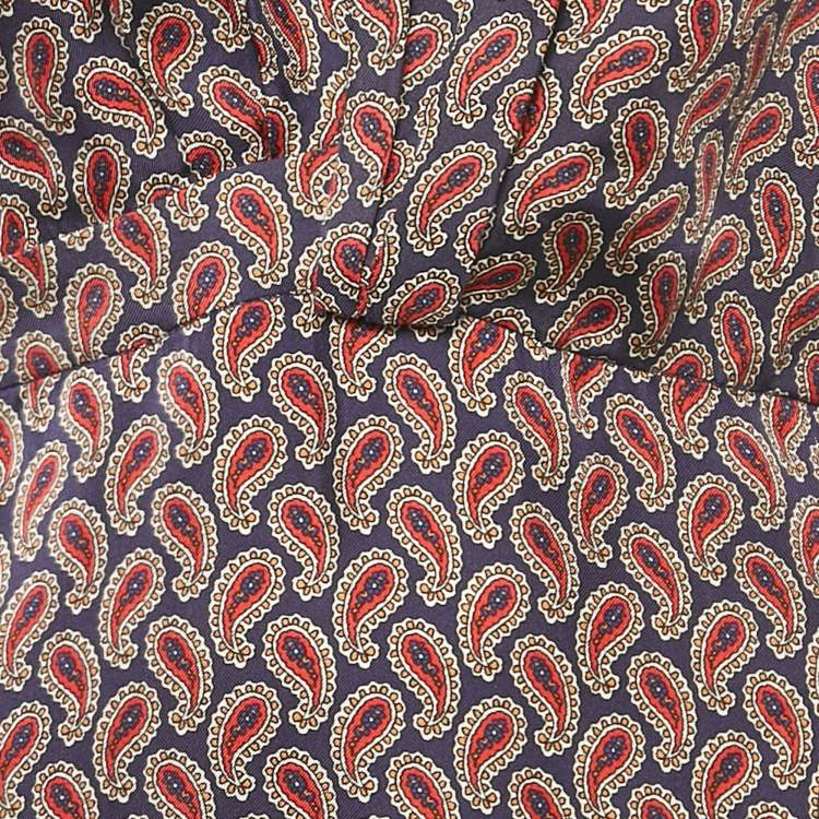 Pre Owned Sandro Navy Blue & Red Paisley Printed Silk High Neck Maxi Dress XS