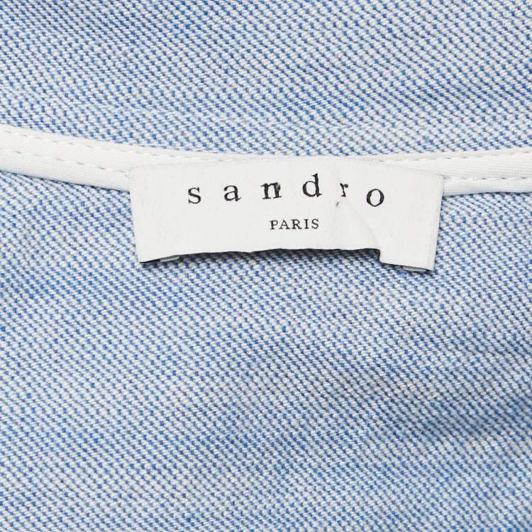 Pre Owned Sandro Blue Cotton Gabardine Zip-Up Alma Playsuit M