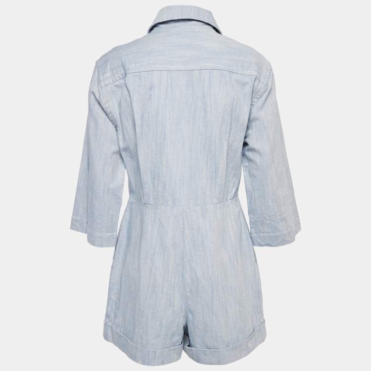 Pre Owned Sandro Blue Cotton Gabardine Zip-Up Alma Playsuit M