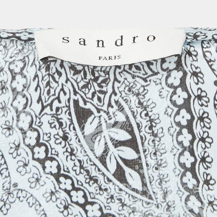 Pre Owned Sandro Blue Printed Sateen V-Neck Midi Dress M