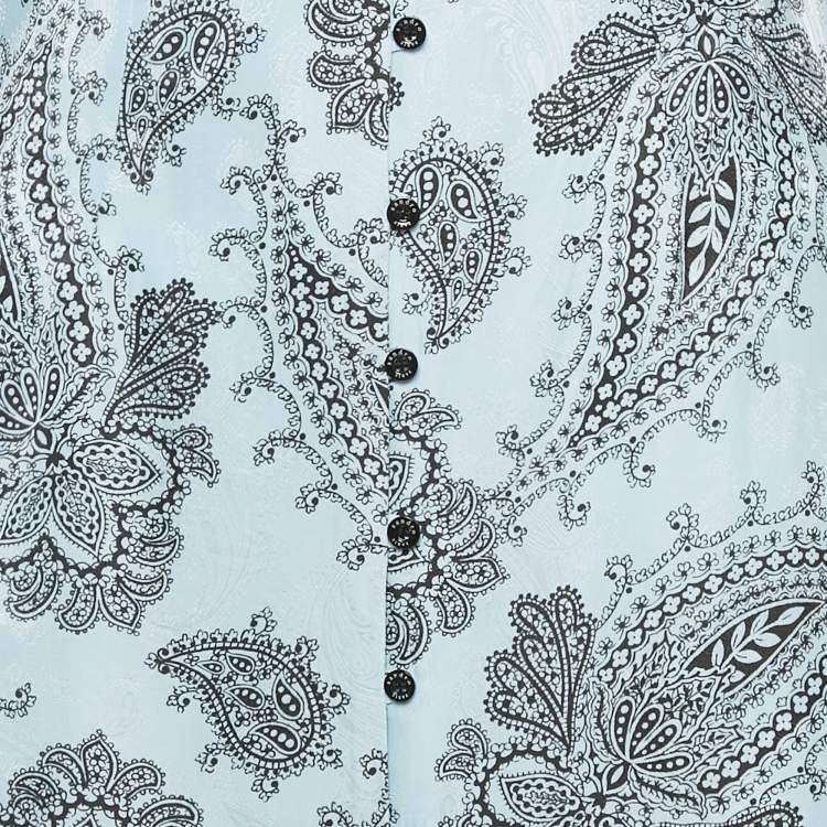 Pre Owned Sandro Blue Printed Sateen V-Neck Midi Dress M