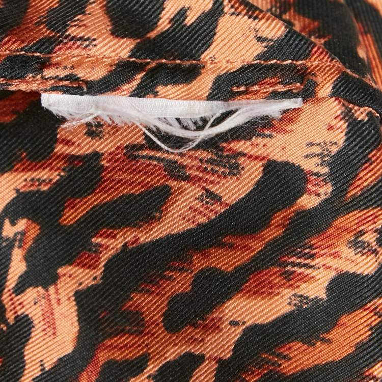 Pre Owned Sandro Brown Leopard Print Silk Short Sleeve Shirt L