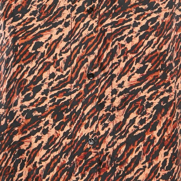 Pre Owned Sandro Brown Leopard Print Silk Short Sleeve Shirt L