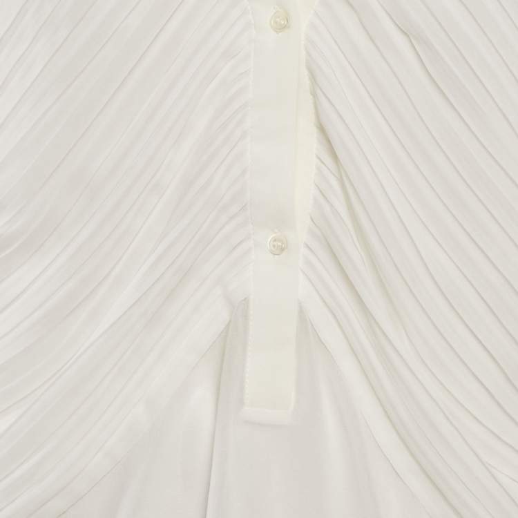 Pre Owned Sandro White Chiffon Pleated Blouse M