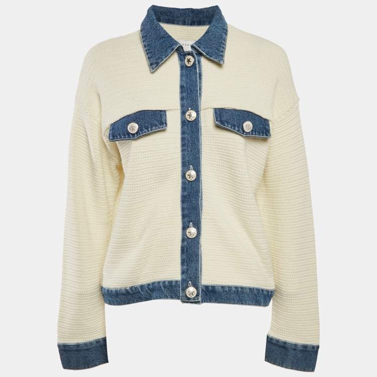 Pre Owned Sandro Cream Crochet Nino Denim Detail Jacket L