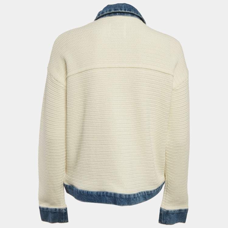 Pre Owned Sandro Cream Crochet Nino Denim Detail Jacket L
