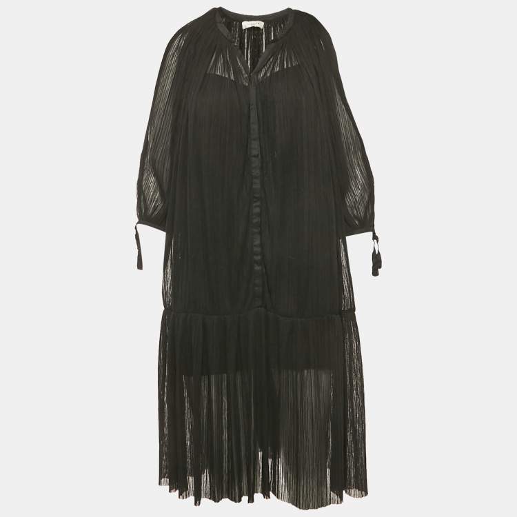 مملوكة مسبقًا Sandro Black Plisse Drop Waist Short Dress M