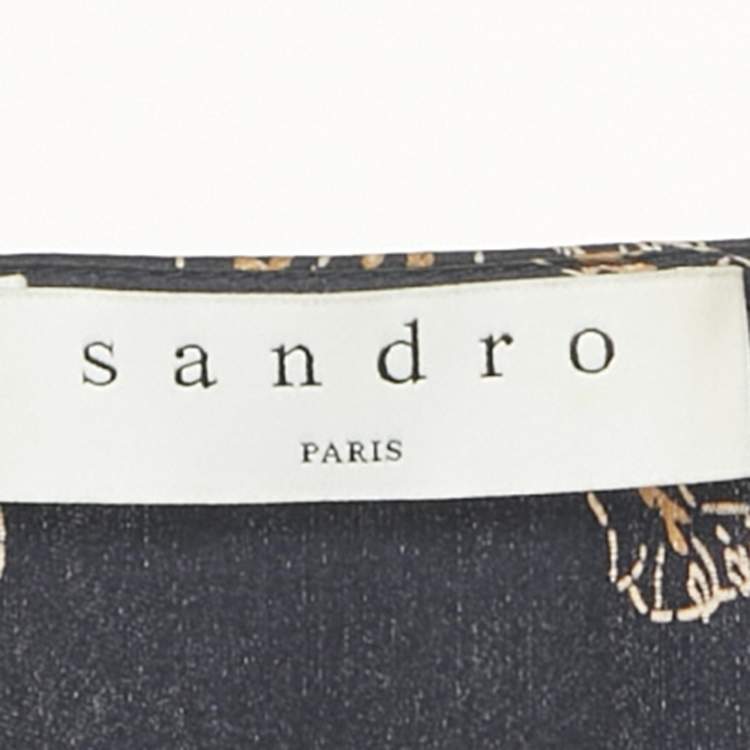 Pre Owned Sandro Navy Blue Oriental Tiger Print Satin Silk Wrap Dress S