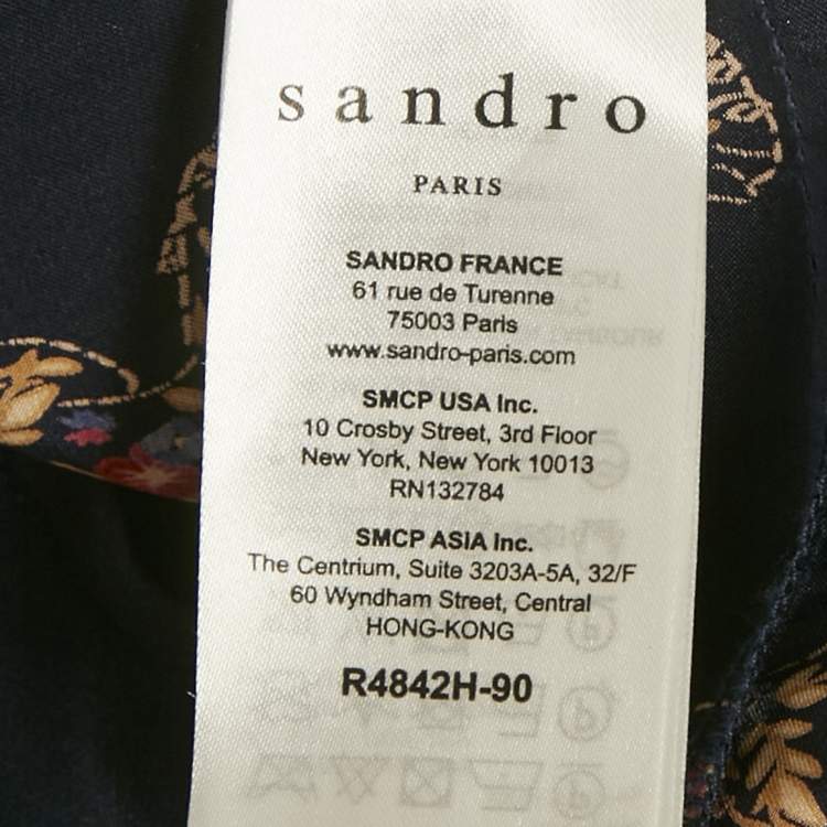 Pre Owned Sandro Navy Blue Oriental Tiger Print Satin Silk Wrap Dress S