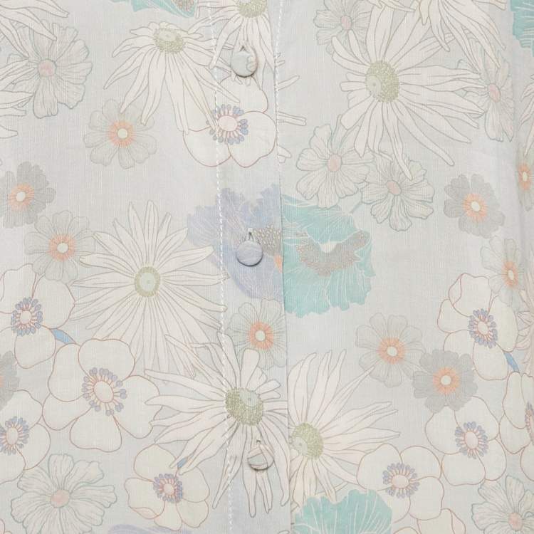 Pre Owned Sandro Blue Floral Print Crepe Long Sleeve Shirt M