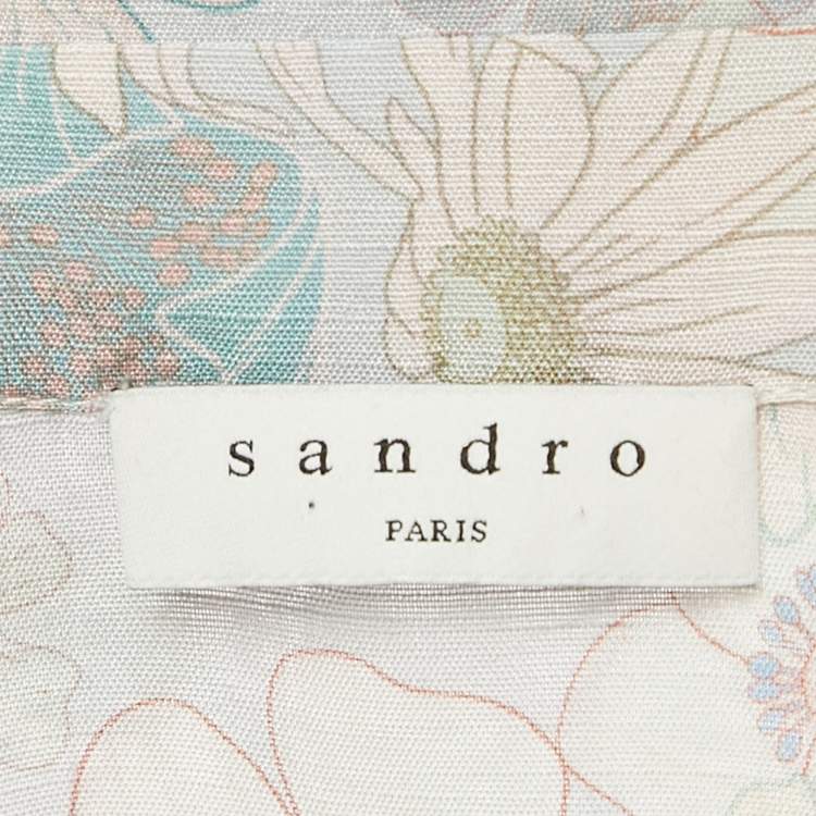 Pre Owned Sandro Blue Floral Print Crepe Long Sleeve Shirt M
