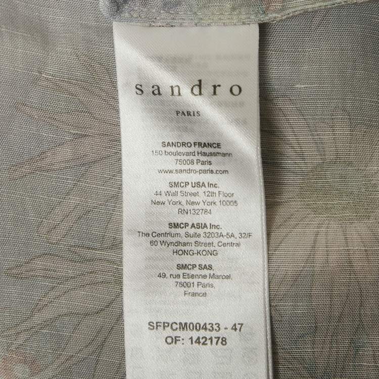 Pre Owned Sandro Blue Floral Print Crepe Long Sleeve Shirt M