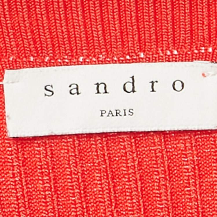 Pre Owned Sandro Red Rib Knit Short Sleeve Polo Top M