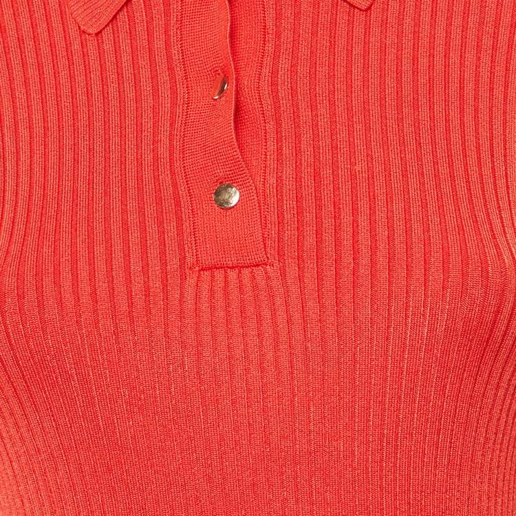 Pre Owned Sandro Red Rib Knit Short Sleeve Polo Top M