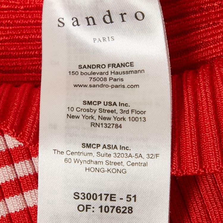 Pre Owned Sandro Red Rib Knit Short Sleeve Polo Top M