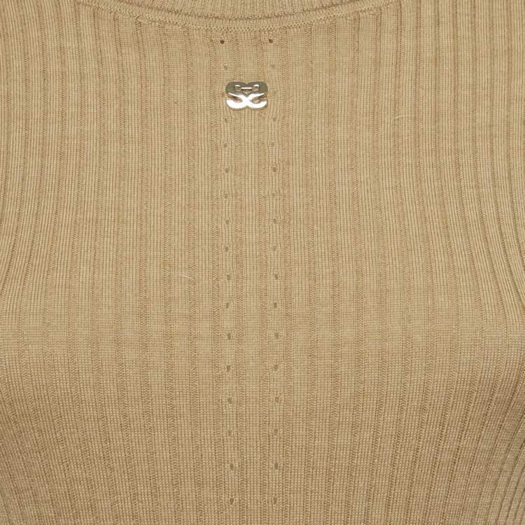 Pre Owned Sandro Brown Rib Knit Crew Neck Top M