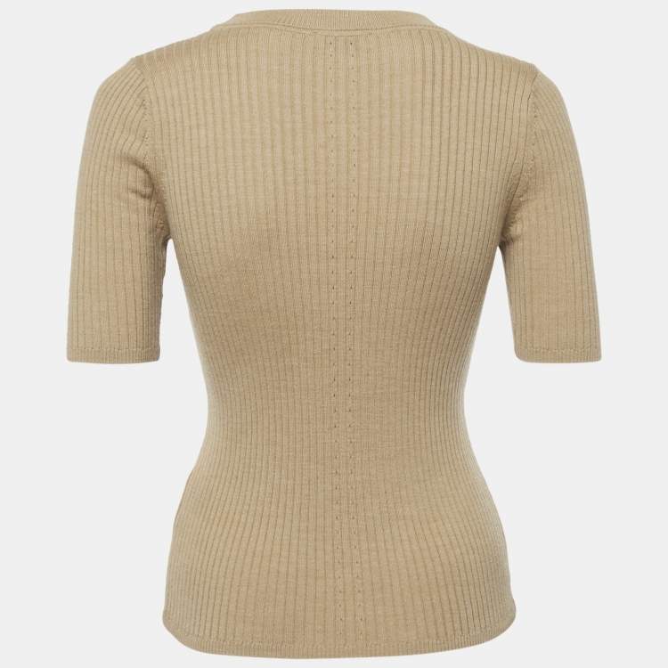 Pre Owned Sandro Brown Rib Knit Crew Neck Top M