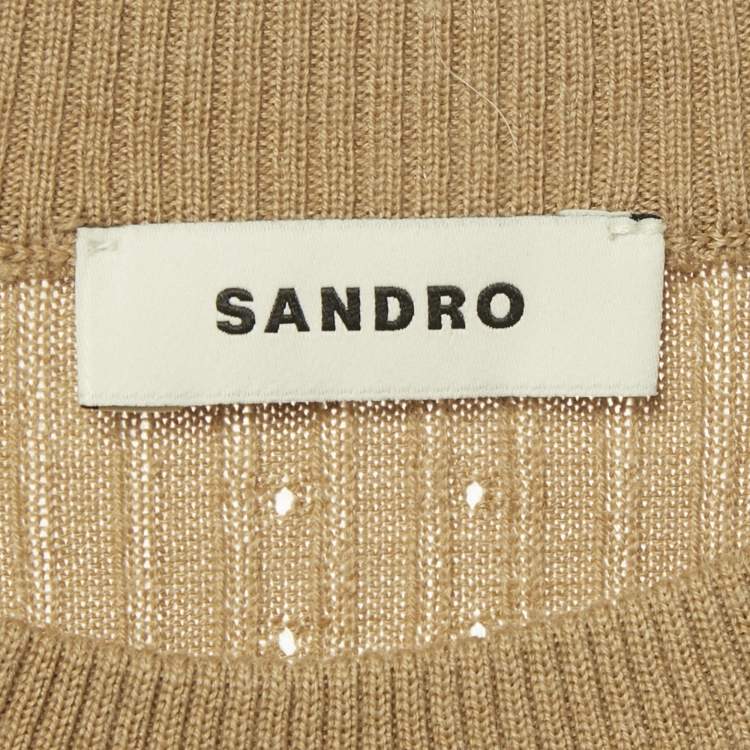 Pre Owned Sandro Brown Rib Knit Crew Neck Top M