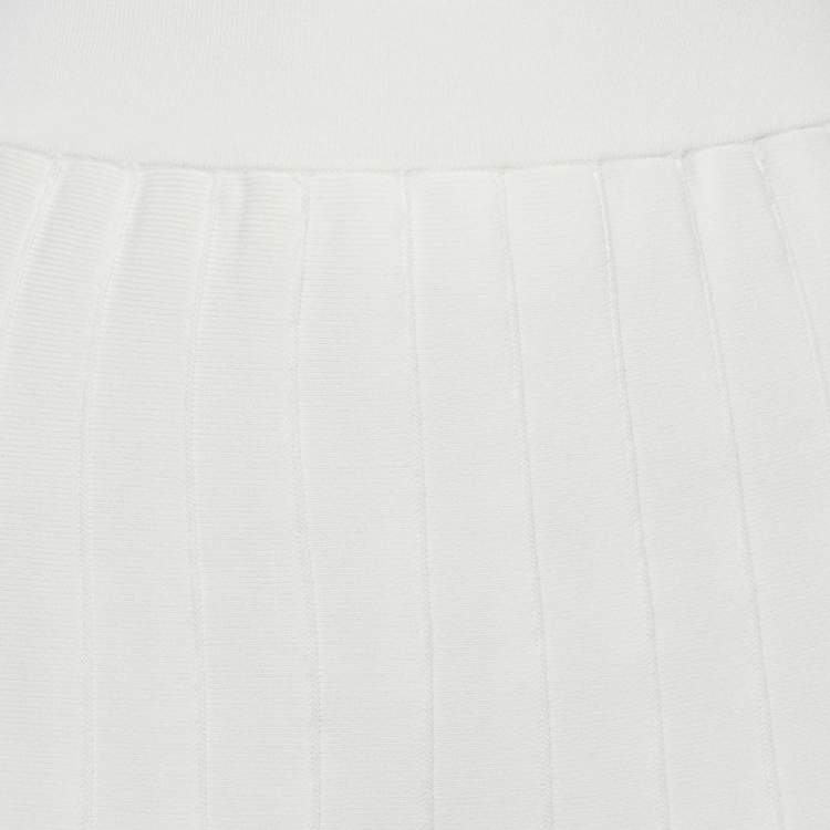 Pre Owned Sandro White Rib Knit Pleated Mini Skirt S
