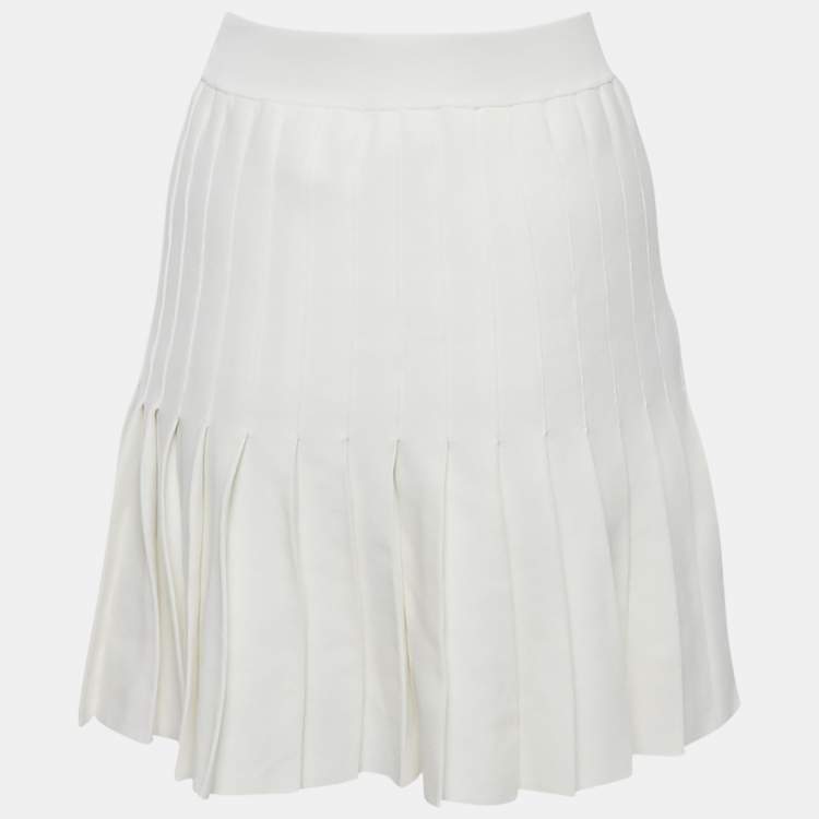 Pre Owned Sandro White Rib Knit Pleated Mini Skirt S