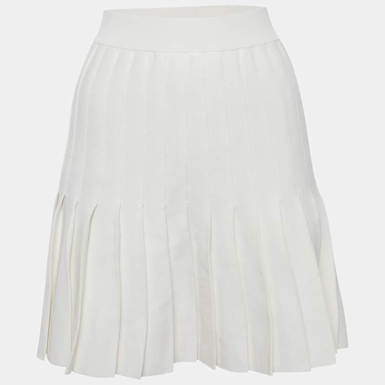 Pre Owned Sandro White Rib Knit Pleated Mini Skirt S
