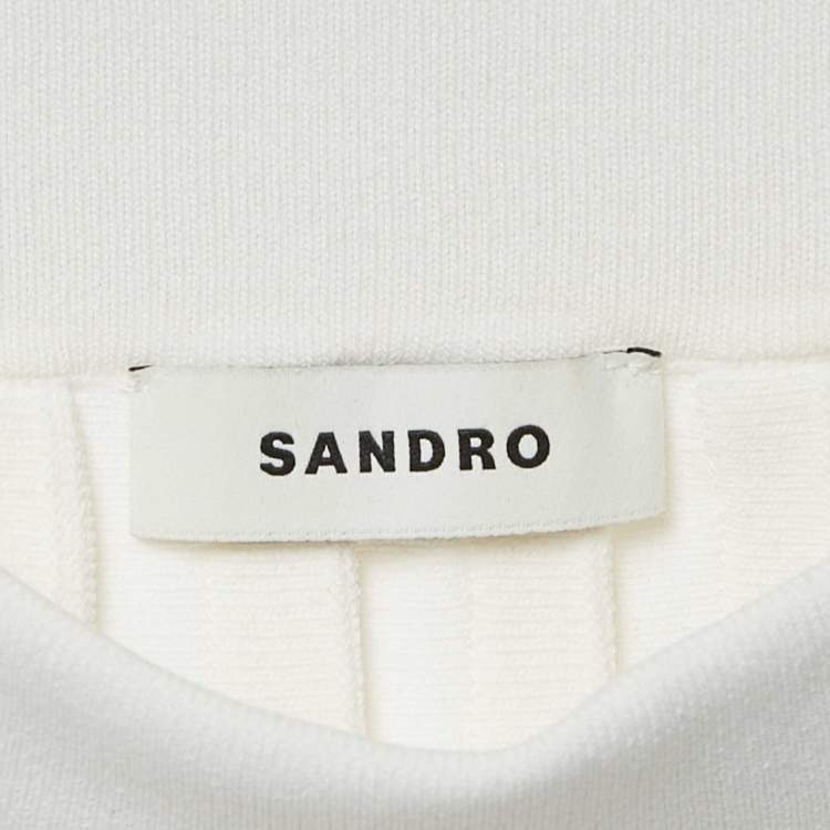 Pre Owned Sandro White Rib Knit Pleated Mini Skirt S