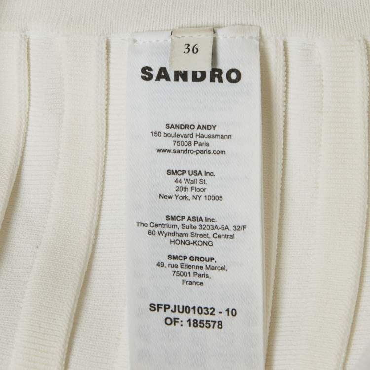 Pre Owned Sandro White Rib Knit Pleated Mini Skirt S