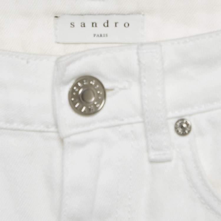 Pre Owned Sandro White Denim Raw Hem Jeans S Waist 26"