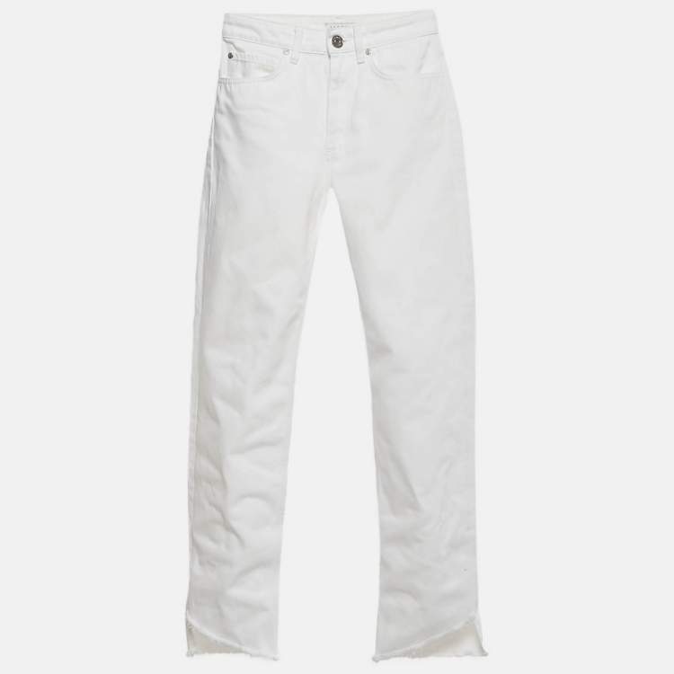 Pre Owned Sandro White Denim Raw Hem Jeans S Waist 26"