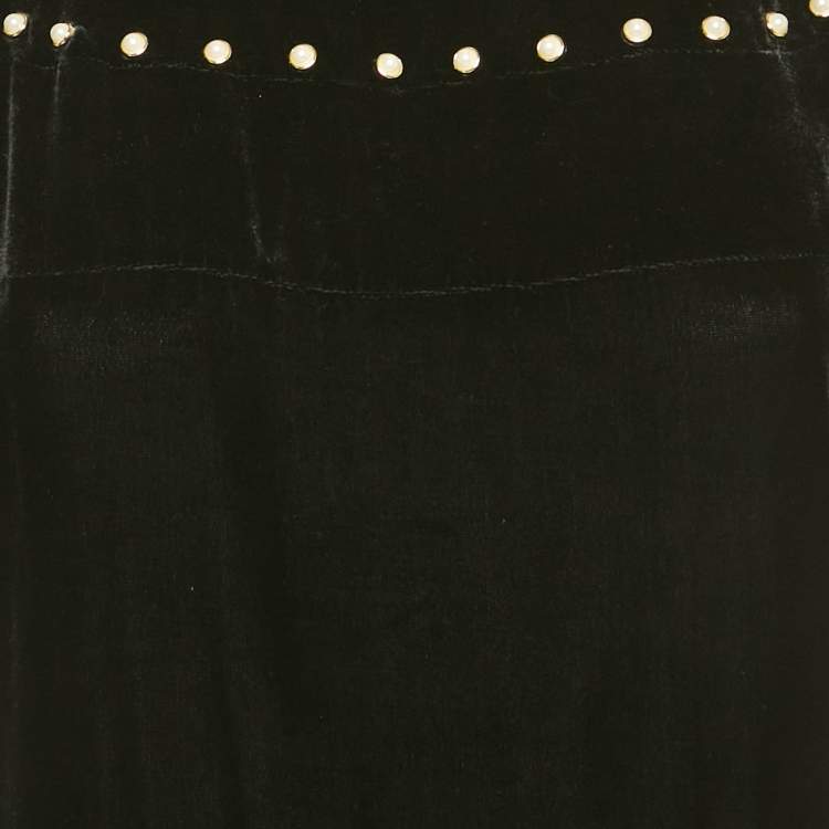 Pre Owned Sandro Black velvet Bead Detail Mini Dress S