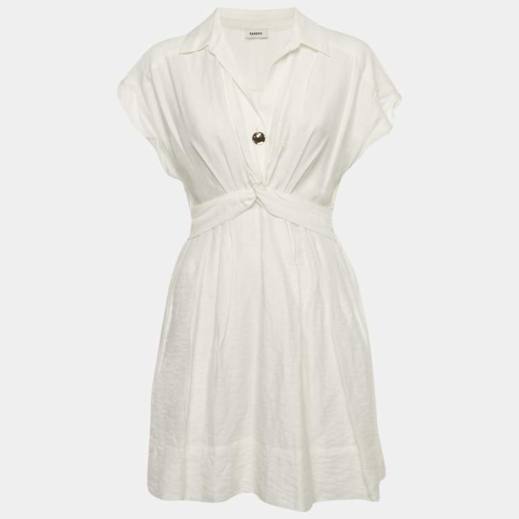 Pre Owned Sandro White Cotton Blend Mini Dress S