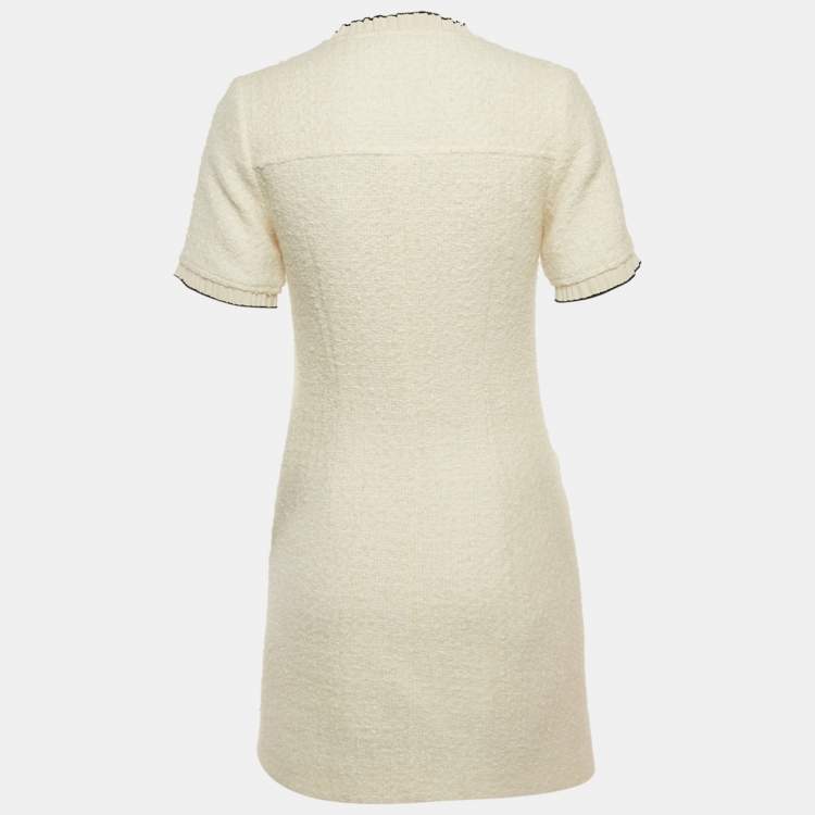 Pre Owned Sandro White Tweed Button Front Mini Dress S
