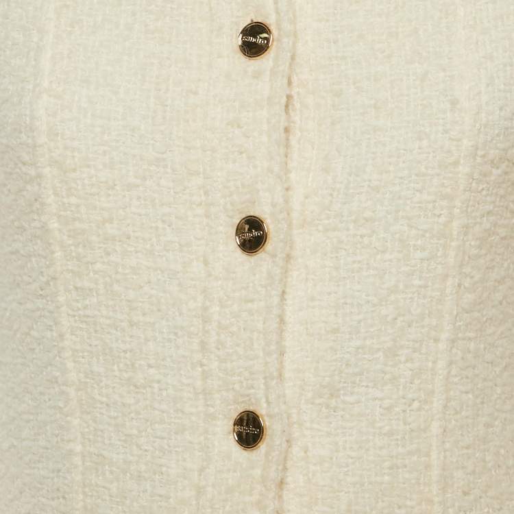 Pre Owned Sandro White Tweed Button Front Mini Dress S