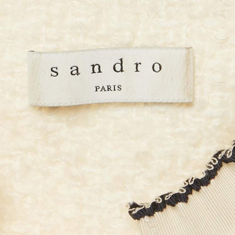 Pre Owned Sandro White Tweed Button Front Mini Dress S