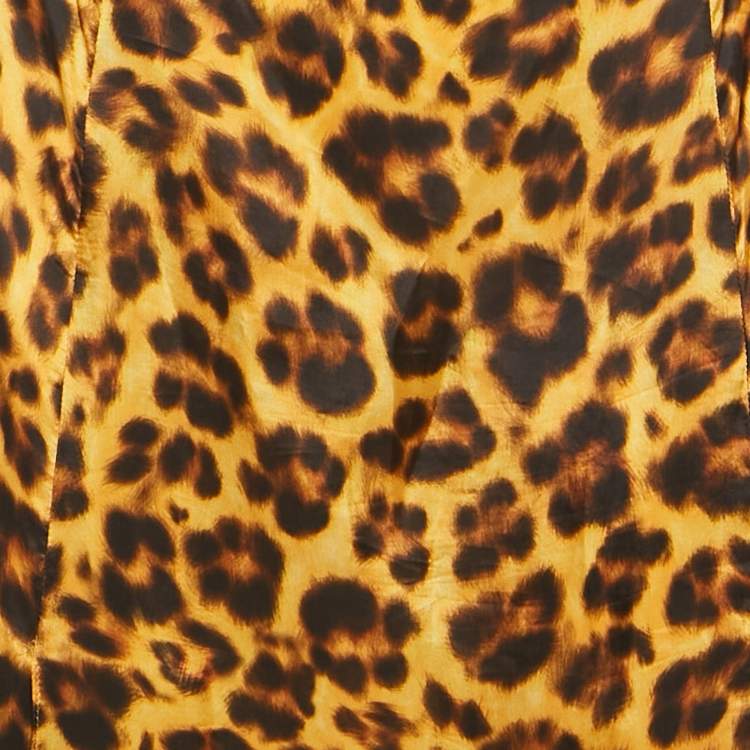 Pre Owned Sandro Orange Leopard Print Satin Cut-Out Ruched Midi Dress S