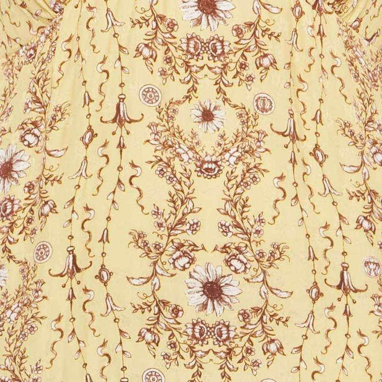 Pre Owned Sandro Yellow Floral Print Crepe V-Neck Midi Dress S   